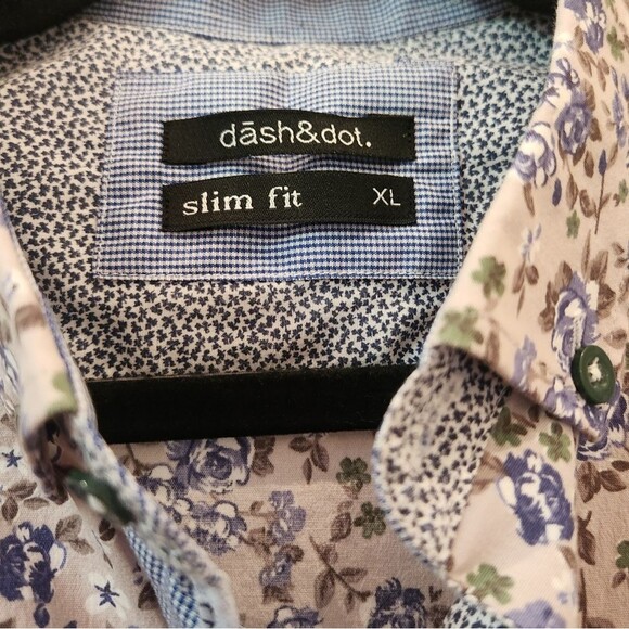 Dash & Dot Slim Fit Button Down Shirt Men’s XL Floral Gray Blue Long Sleeve - Picture 6 of 6